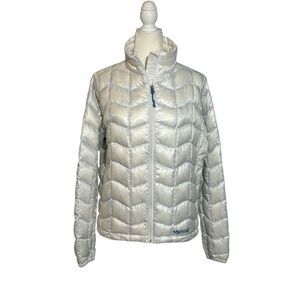 Marmot white and blue down filled puffer jacket - L